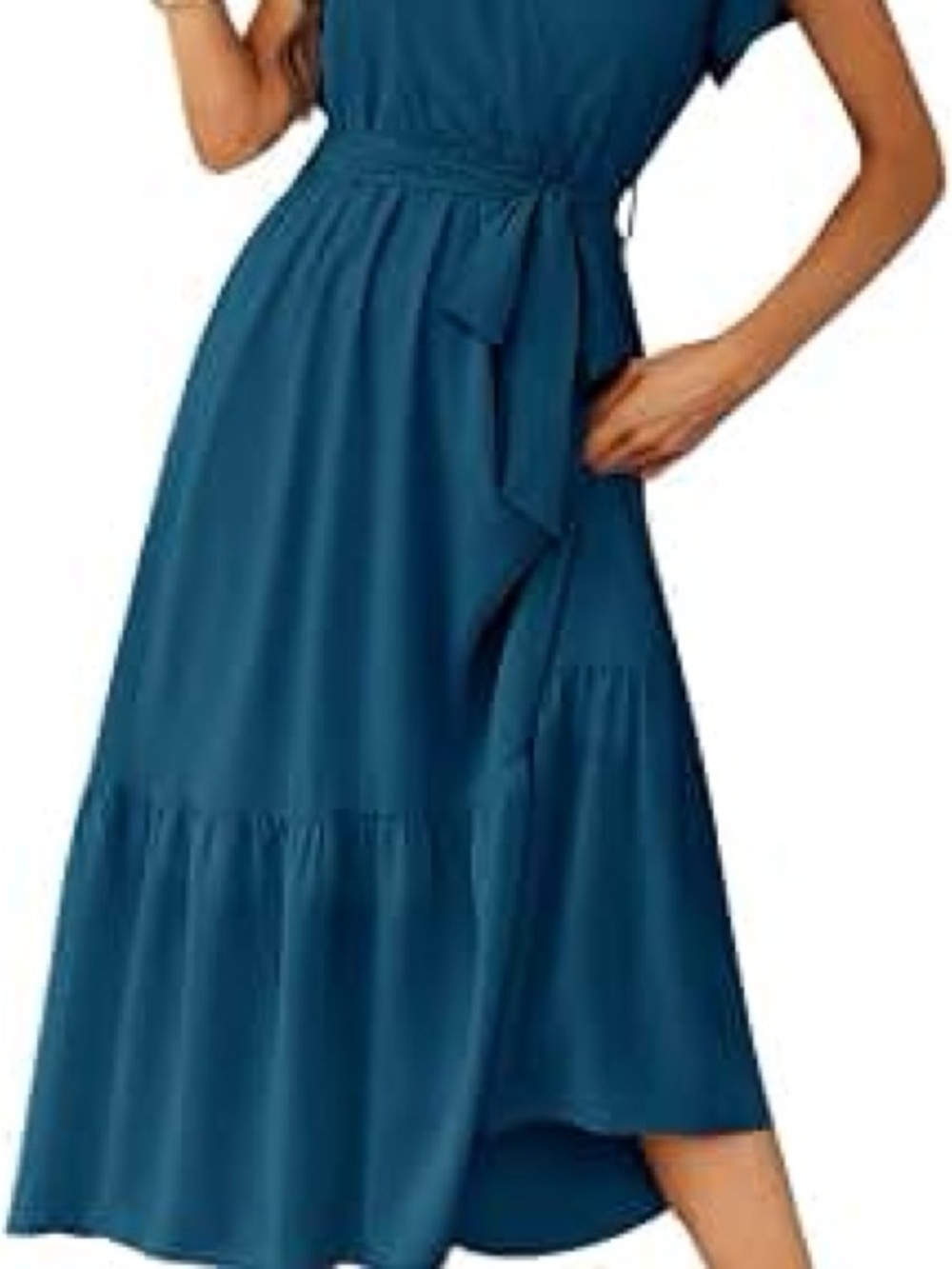 Women’s Teal Tie-Waist Maxi Dress with Ruffle Detail xl